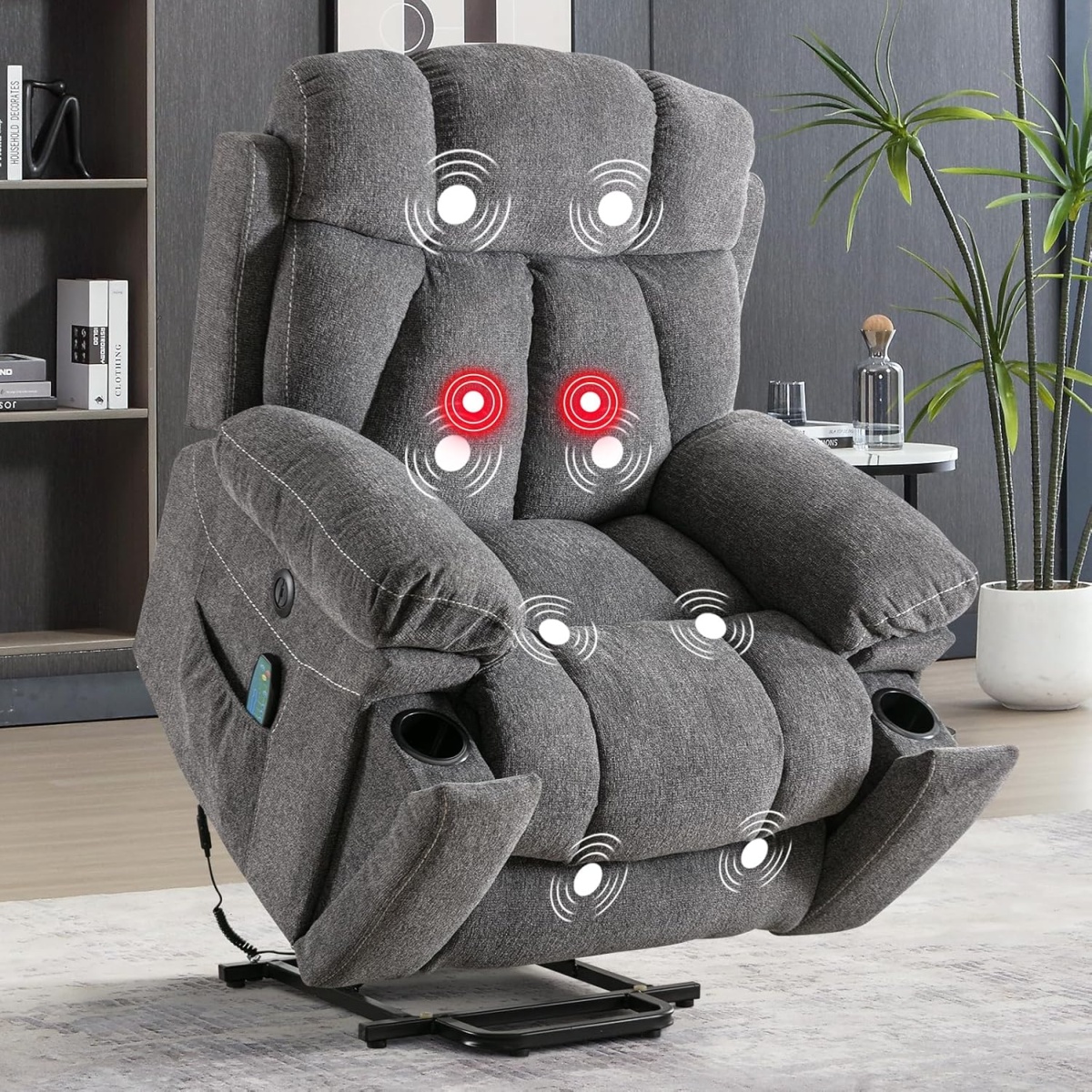 Phoenix Home Power Recliner Chair, Overstuffed PU Leather Recliner, Home Theater Seating with USB Port, Recliners for Living Room with Cup Holders